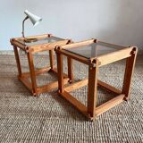 Pair of pine and glass side tables