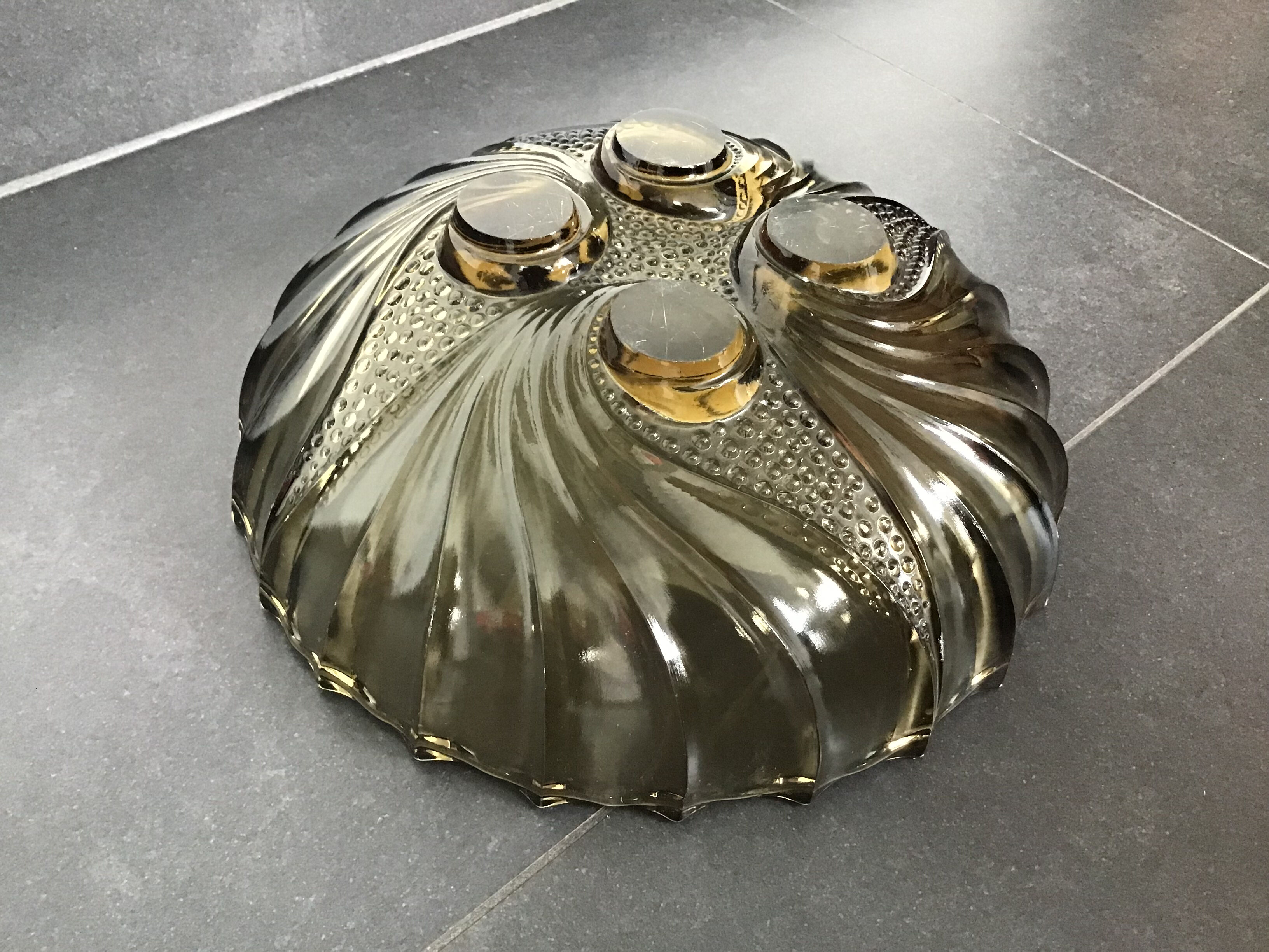 Cup, Art Deco salad bowl in smoked brown glass