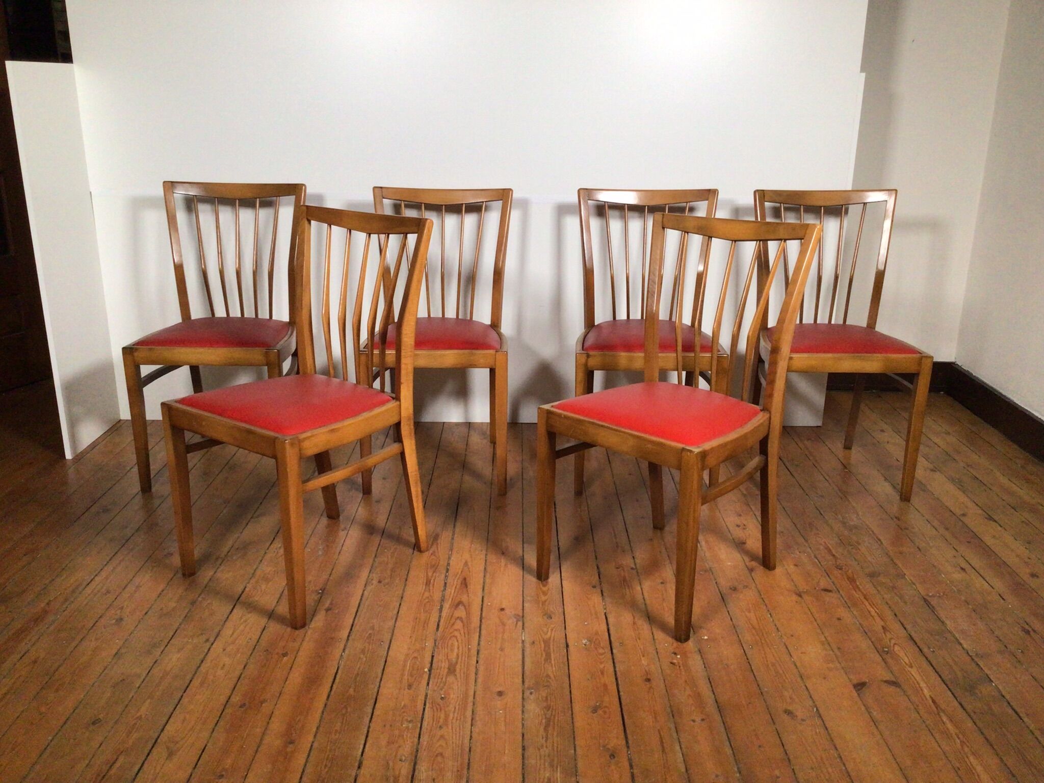 Ensemble de 6 chaises de salle à manger en bois sixties