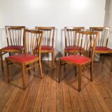 Ensemble de 6 chaises de salle à manger en bois sixties