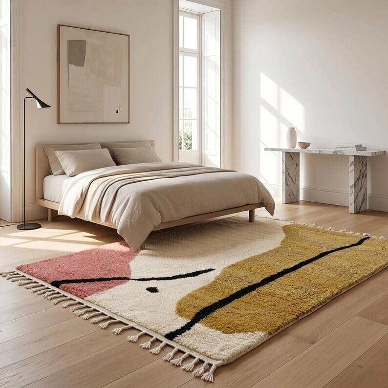 Handmade traditional Beni Ouarain rug, colourful, 150/250 cm.