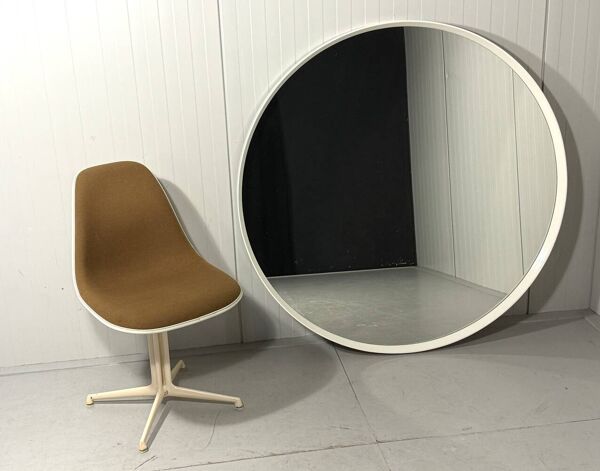 Miroir mural rond en bois blanc XXL, années 1960-1970