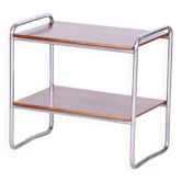 Table d'appoint Bauhaus tchèque en noyer et acier chromé, années 1930