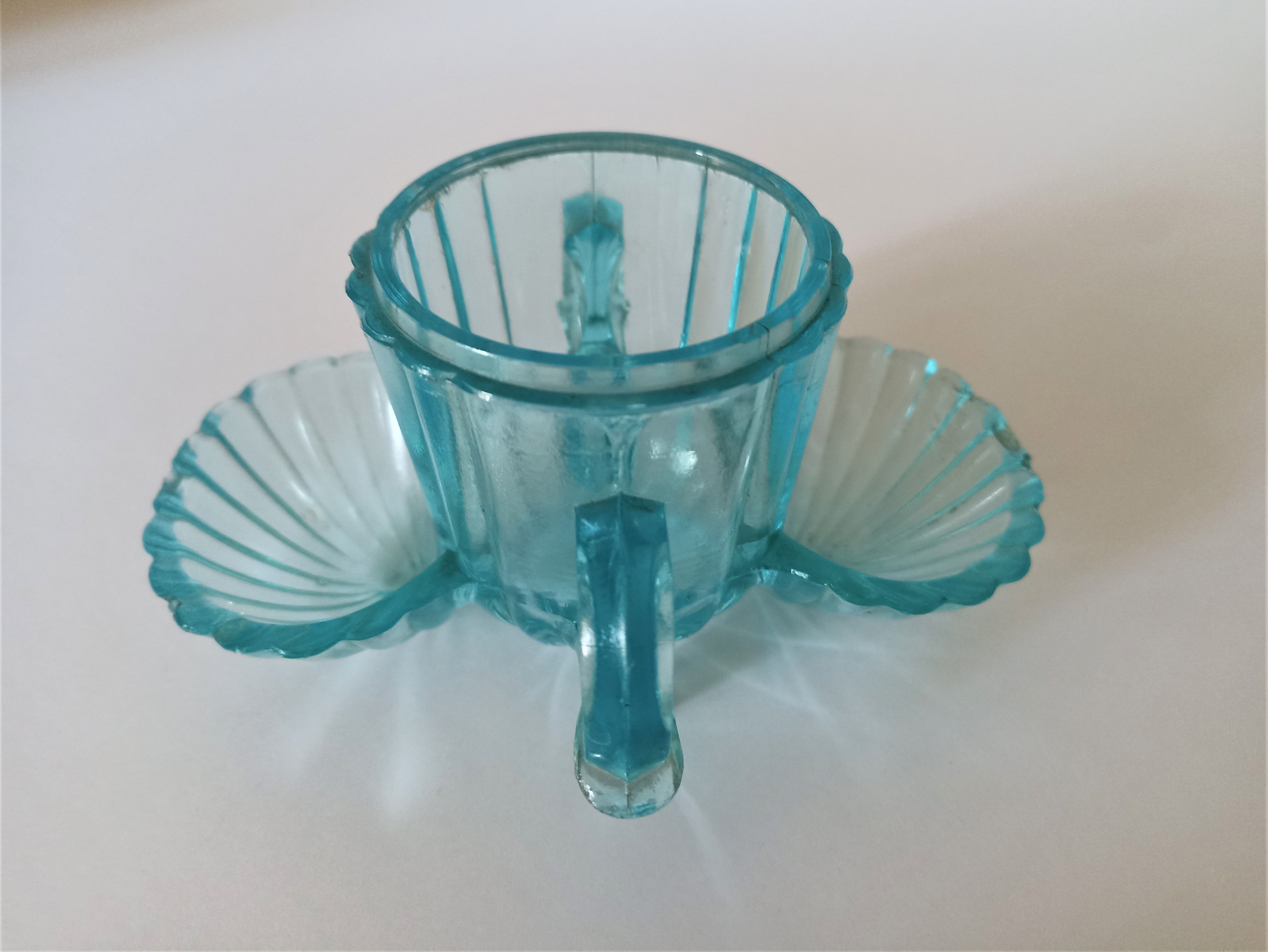 Servant salt-pepper vintage turquoise glass 30s-40s