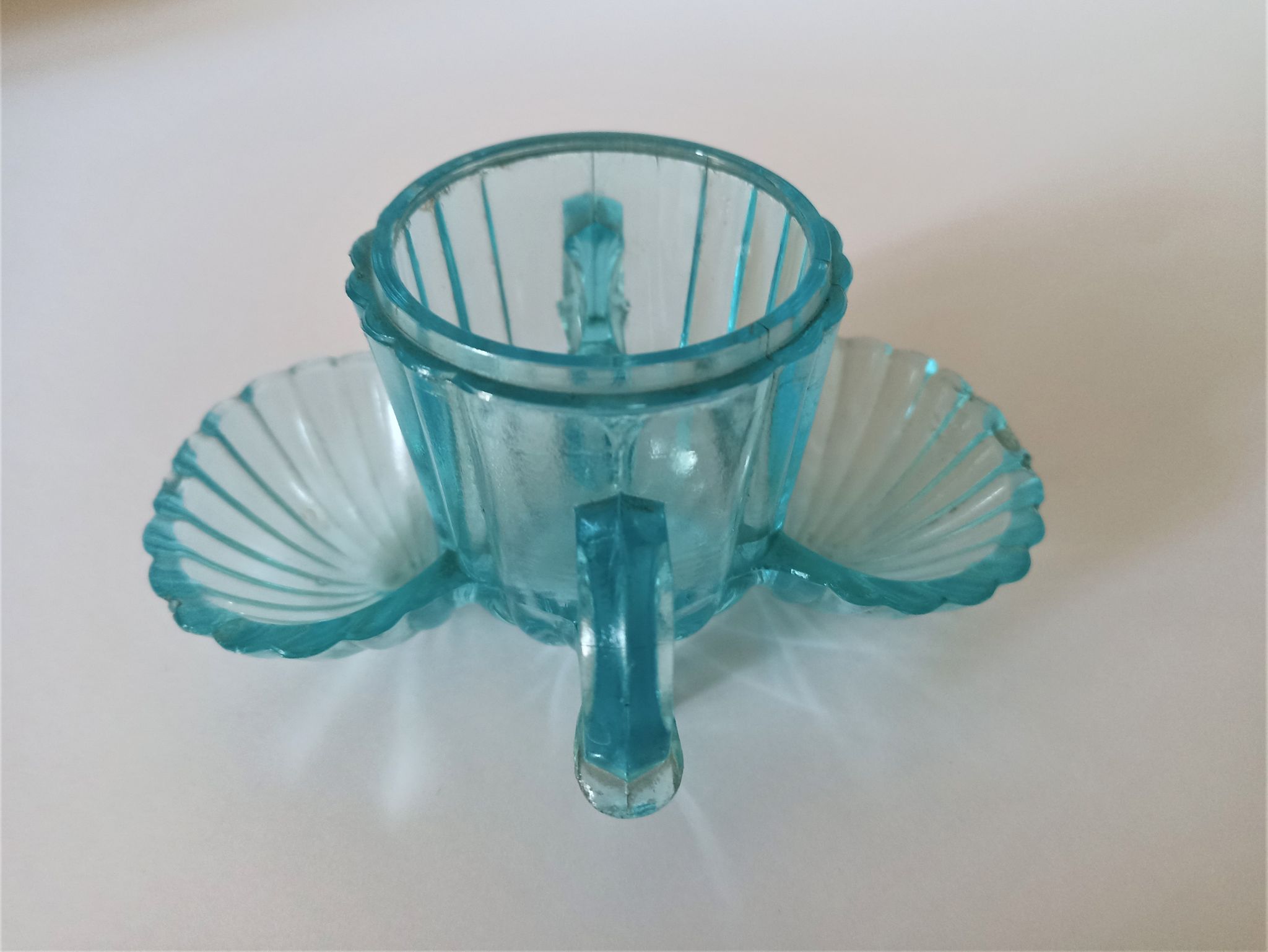 Servant salt-pepper vintage turquoise glass 30s-40s