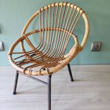 Chair armchair shell child steel rattan bamboo vintage