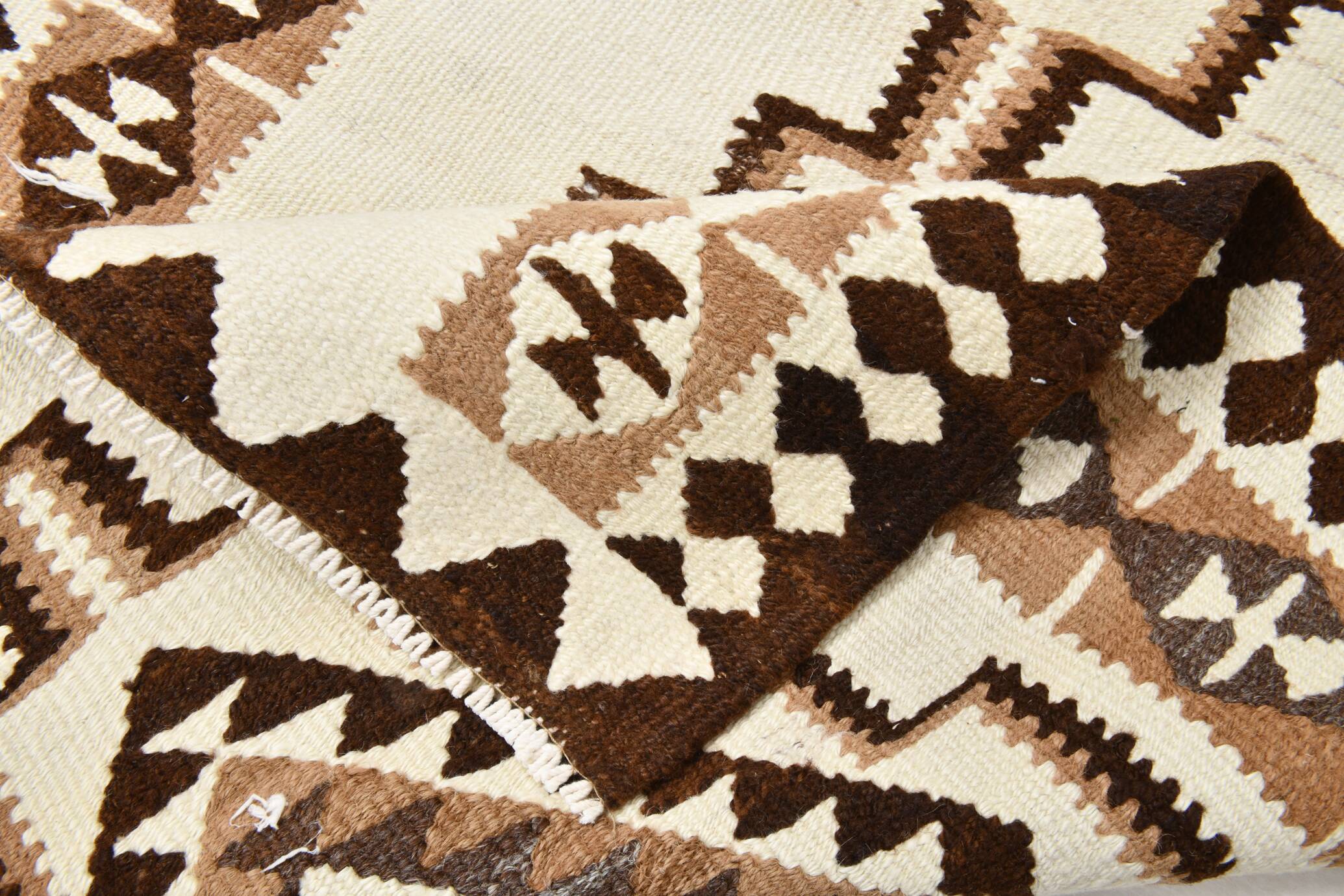 Tapis Kilim marron et crème 3x8, 86x252 cm