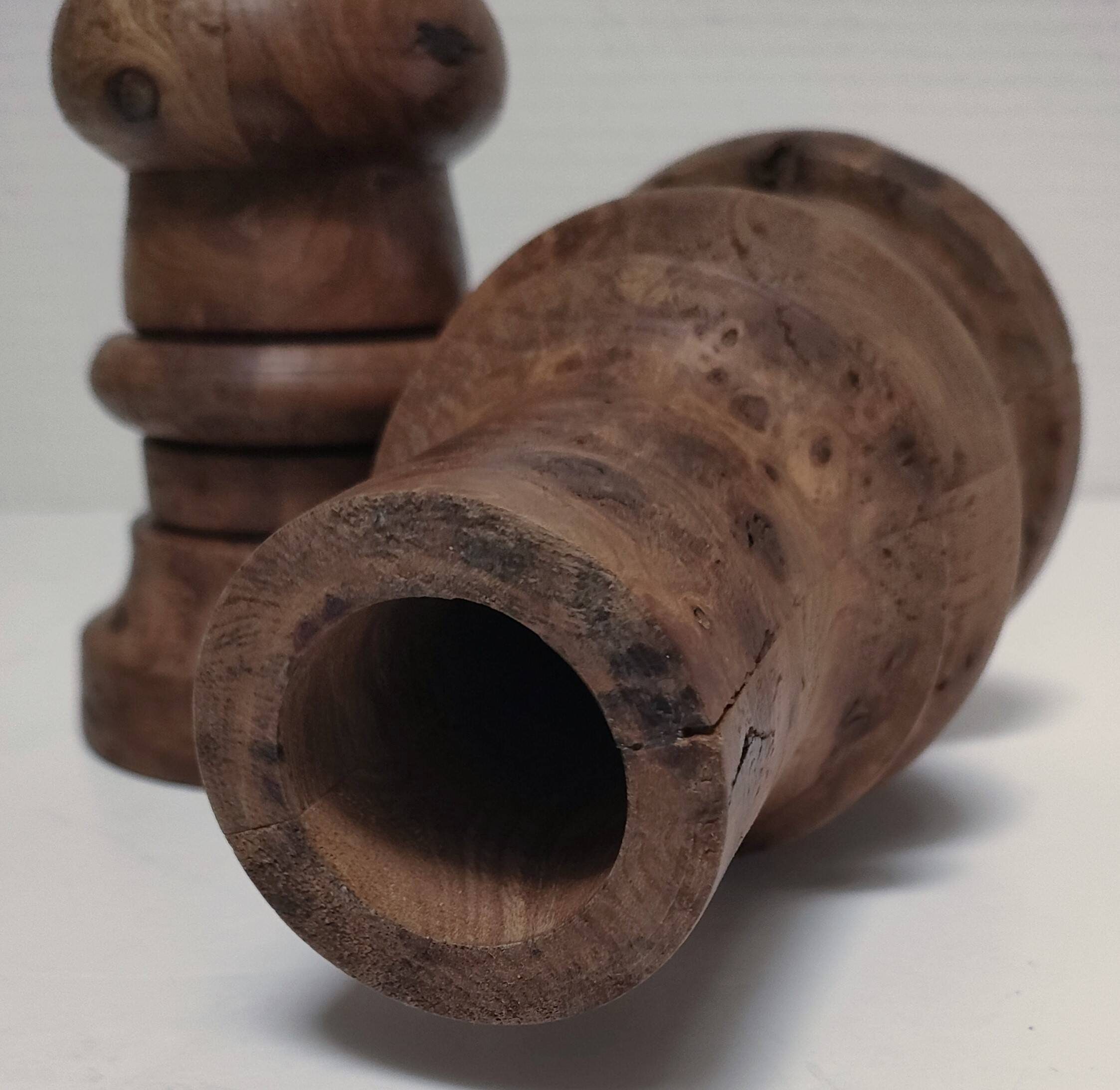 Two vintage turned wood pen and pencil pots