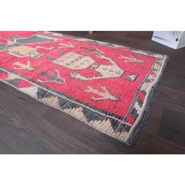Vintage Turkish Hand-Knotted Wool Cotton Pink Runner Rug 85x260