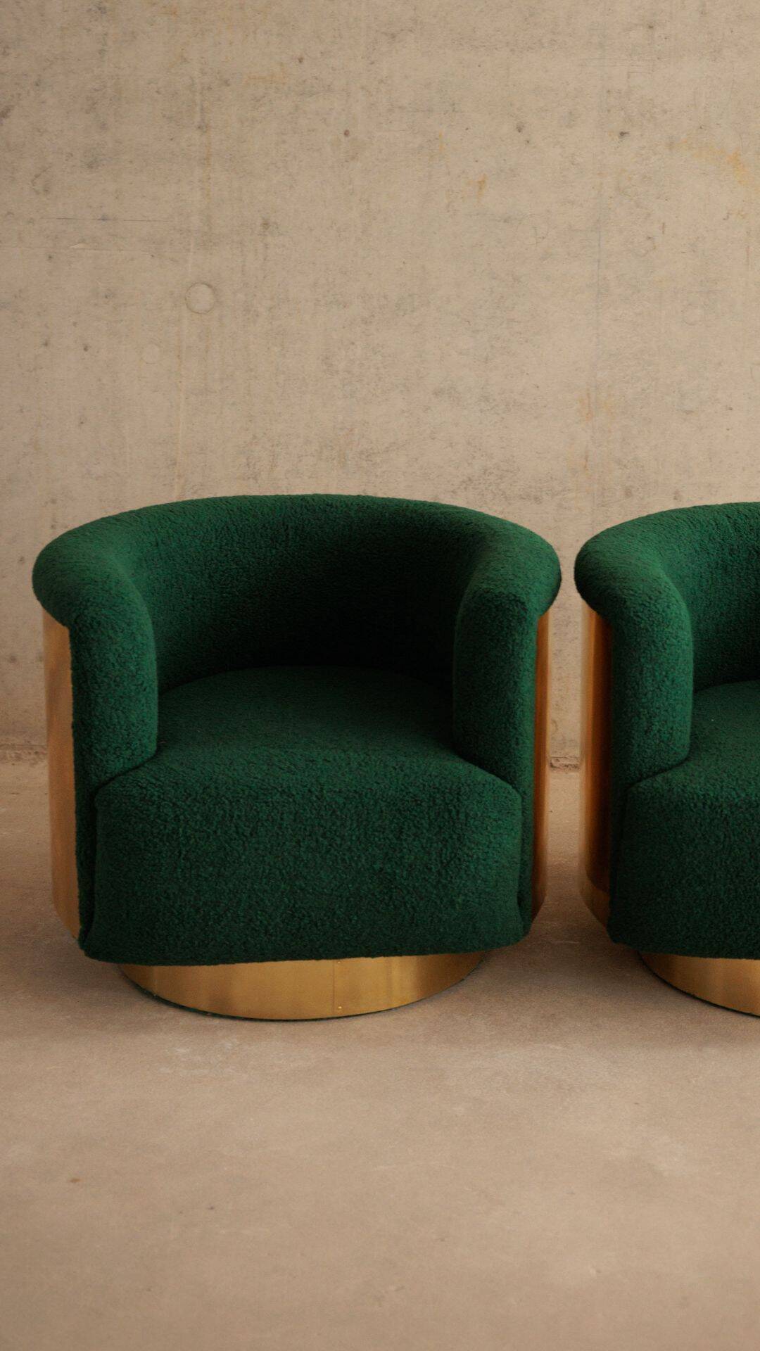 Set of 2 Mid-century brass swivel lounge chairs, Italy mid-century