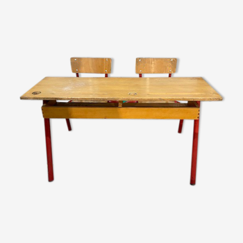 Vintage wood & red metal double desk