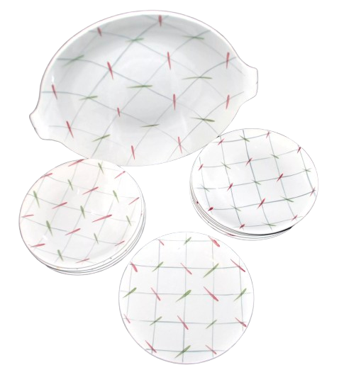 11 Vintage Ceramic Dessert Plates and Pie Dish with Tile Decor