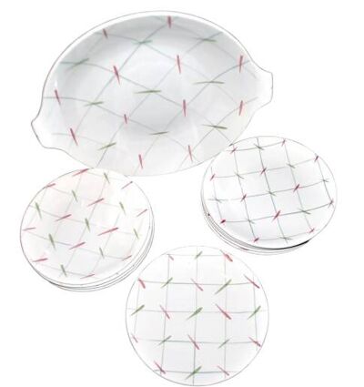 11 assiettes à dessert et plat à tarte vintage en céramique à décor de carreaux