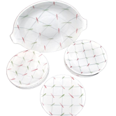 11 assiettes à dessert et plat à tarte vintage en céramique à décor de carreaux