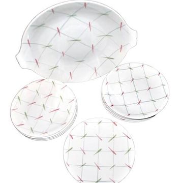 11 assiettes à dessert et plat à tarte vintage en céramique à décor de carreaux