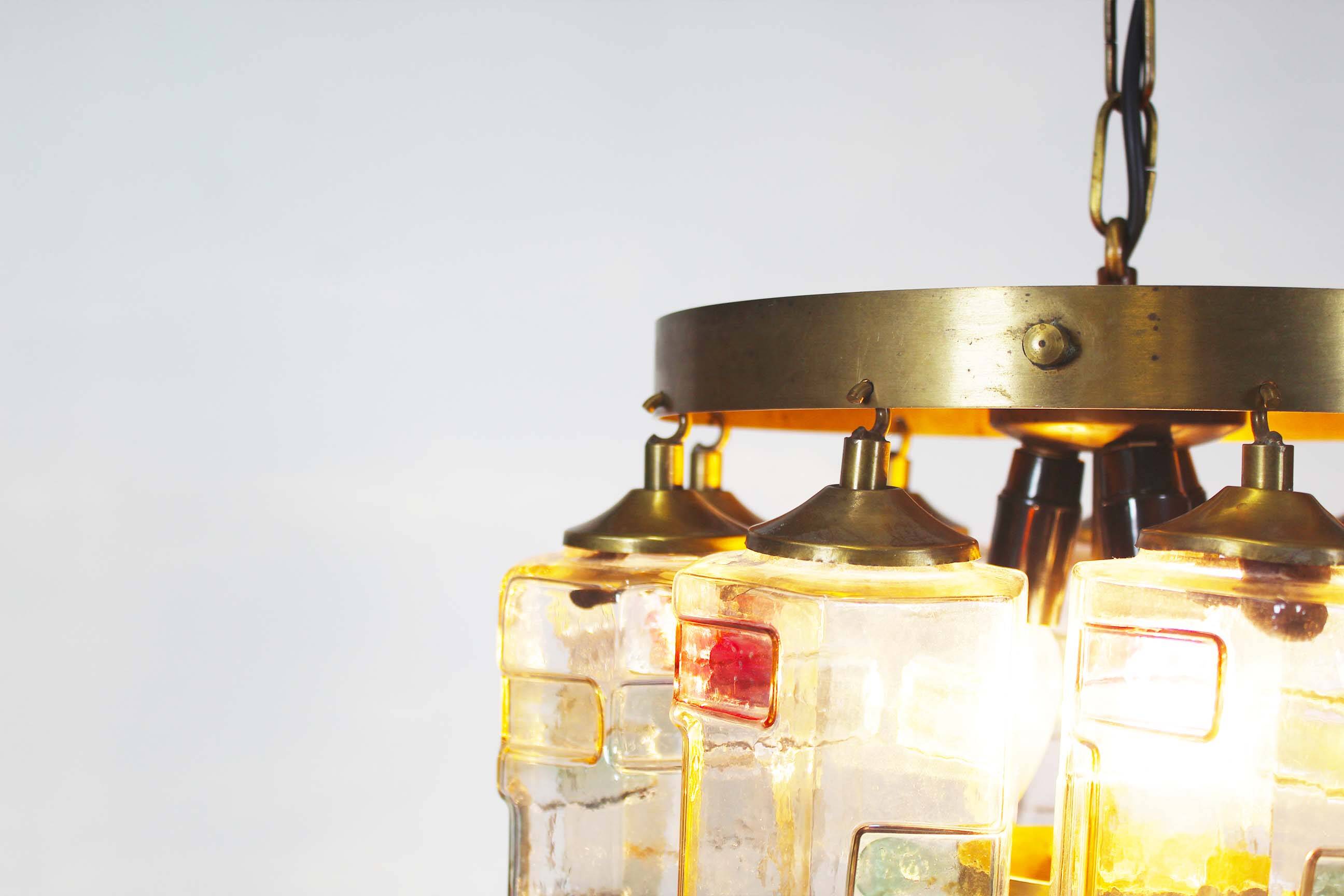 Muranoglass and brass chandelier attributed to Poliarte