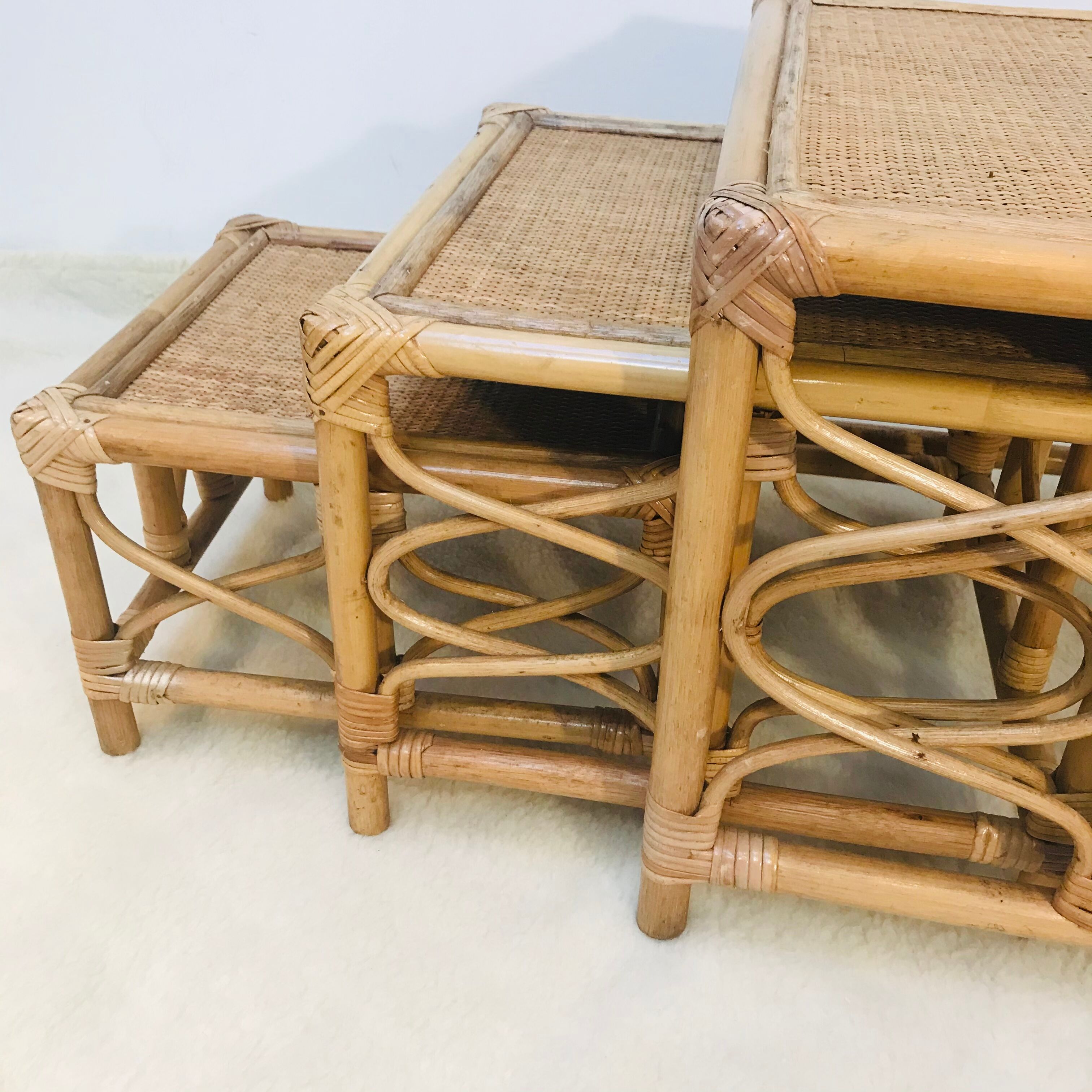Tables in rattan and bamboo 80s