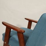 Fauteuil vintage en velours côtelé Revêtement bleu océan