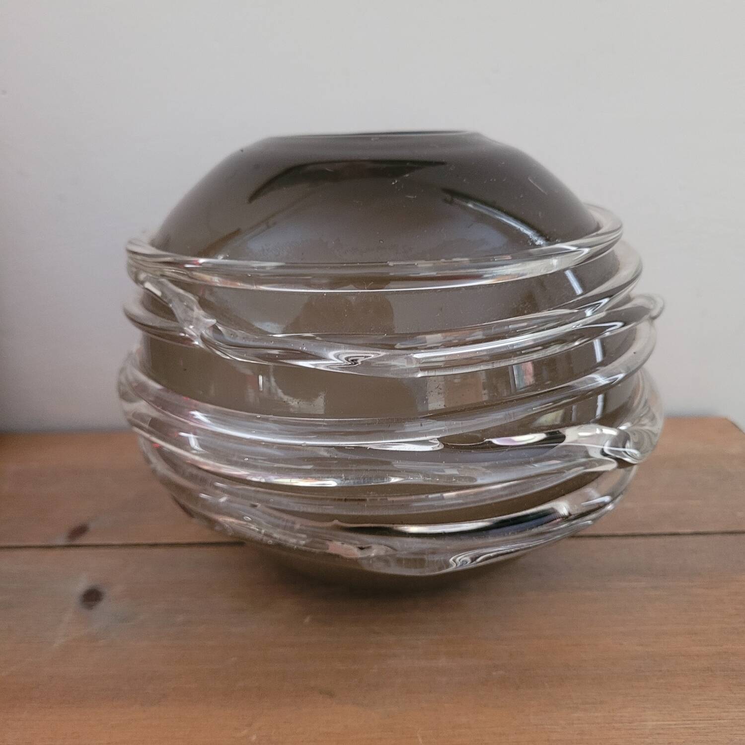 Smoked glass vase with applied threads – 1970s