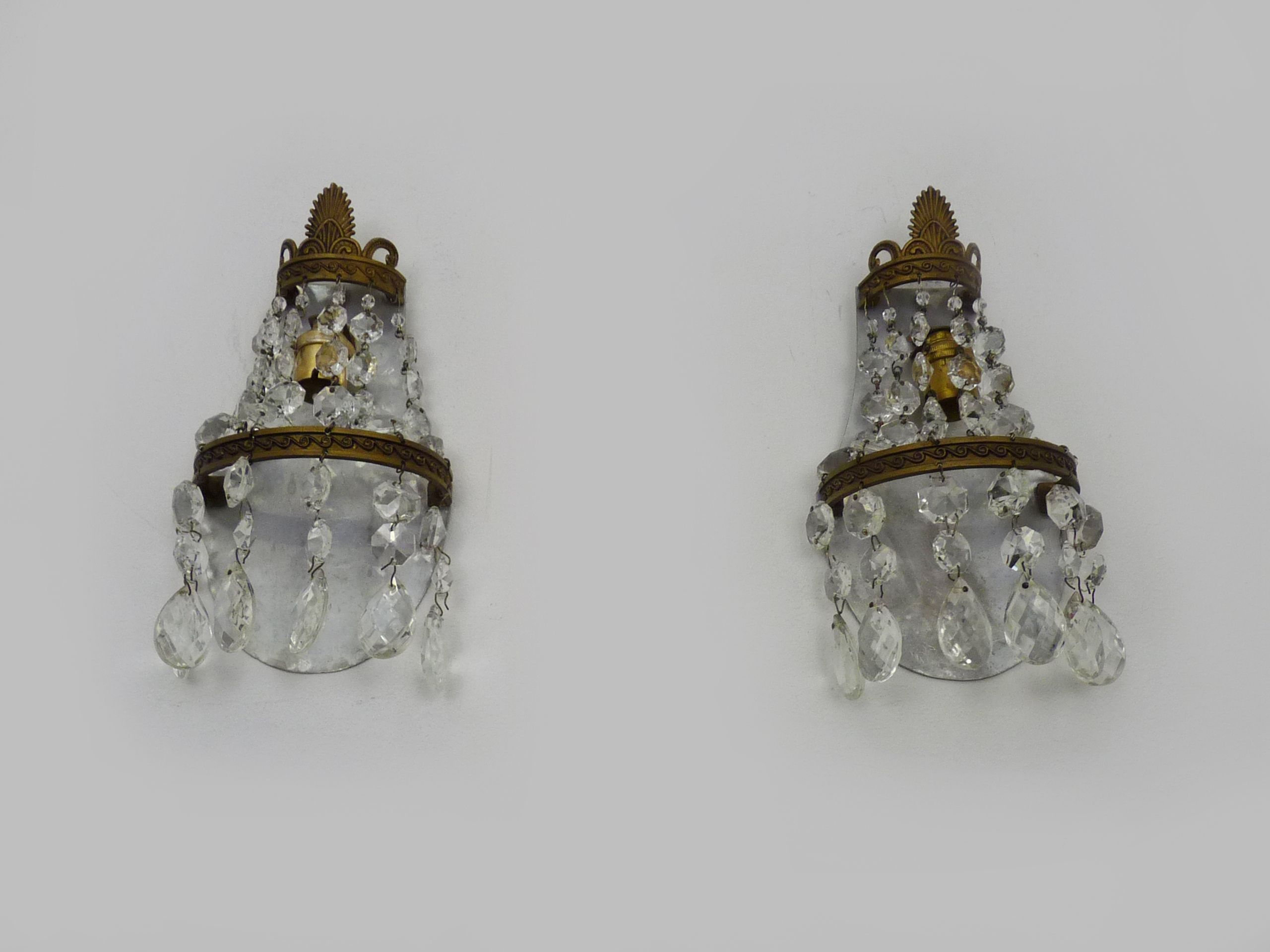 Pair of vintage hot air balloon wall sconces with glass tassels. Year 50
