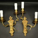 Pair of large Louis XVI style wall lights from the 19th century - gilded bronze