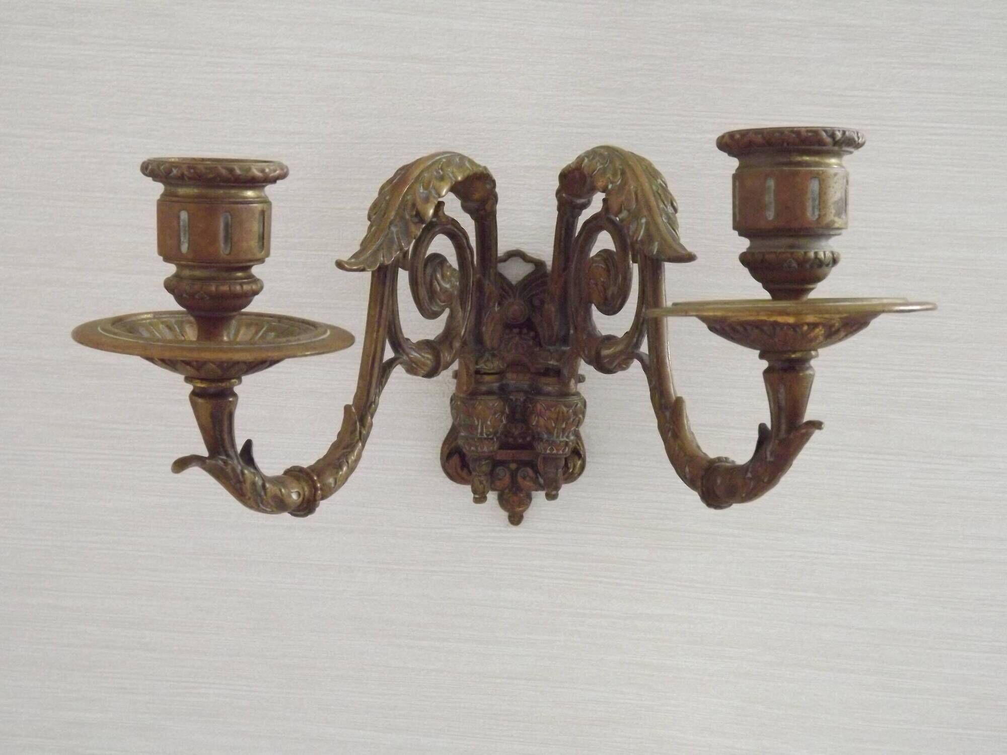 Pair of French Antique Signed GAVEAU 12 Double Piano Candle Sconces