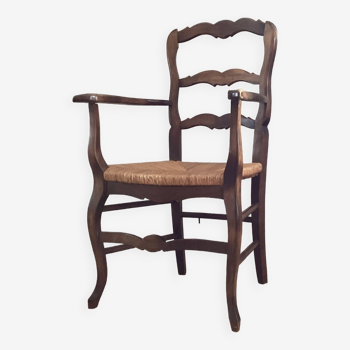 Solid wood armchair with straw seat circa the 1960s dimension: height 96cm - width -58-