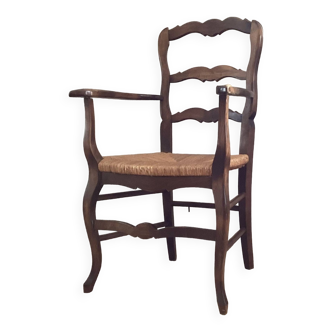 Solid wood armchair with straw seat circa the 1960s dimension: height 96cm - width -58-