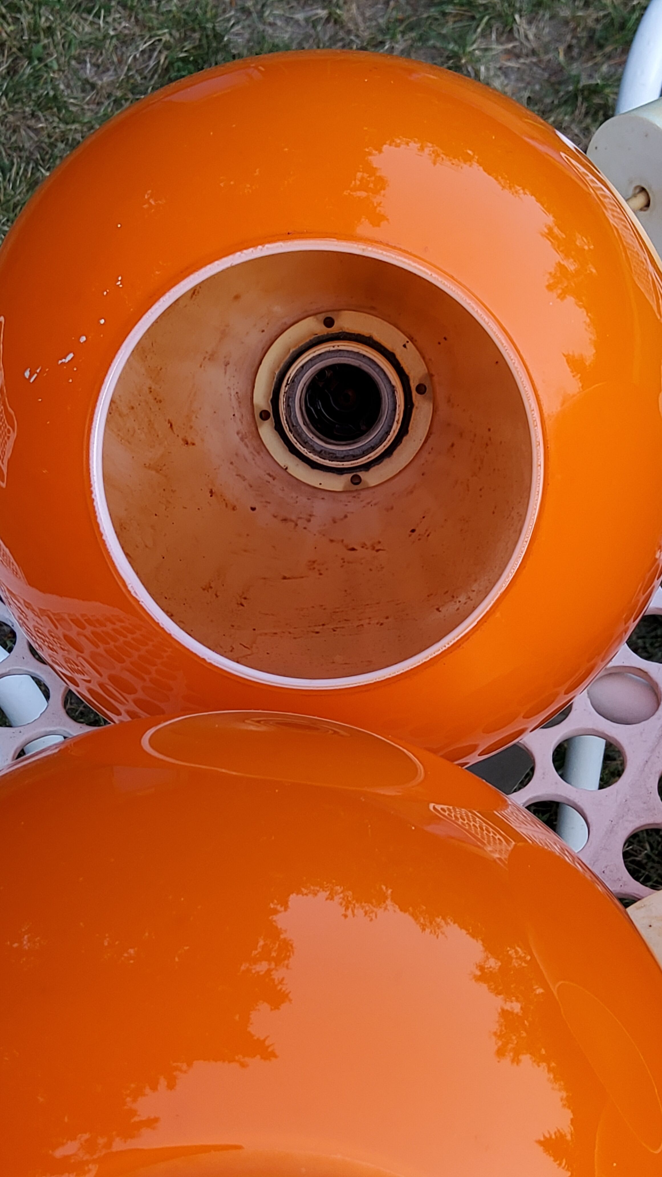 Set of 5 orange glass ball pendants from the 70s