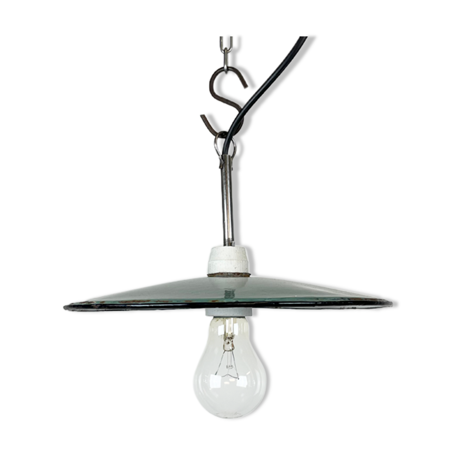 Industrial petrol enamel pendant light, 1970s