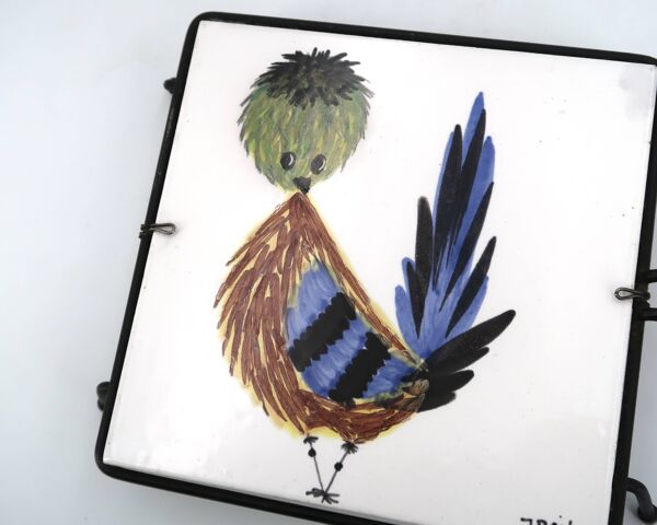 Dessous de plat carreau en céramique oiseau de Jean Pierre Caffarelli