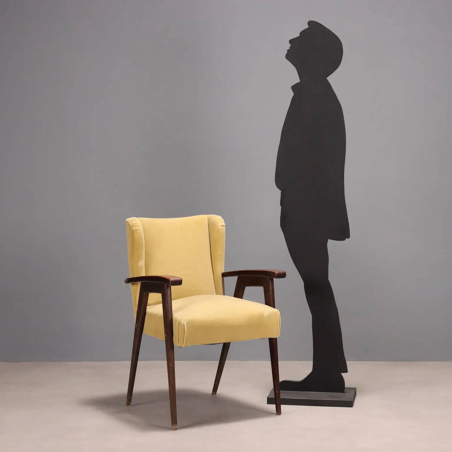 Fauteuil vintage en tissu, mousse et bois, design italien, années 1960