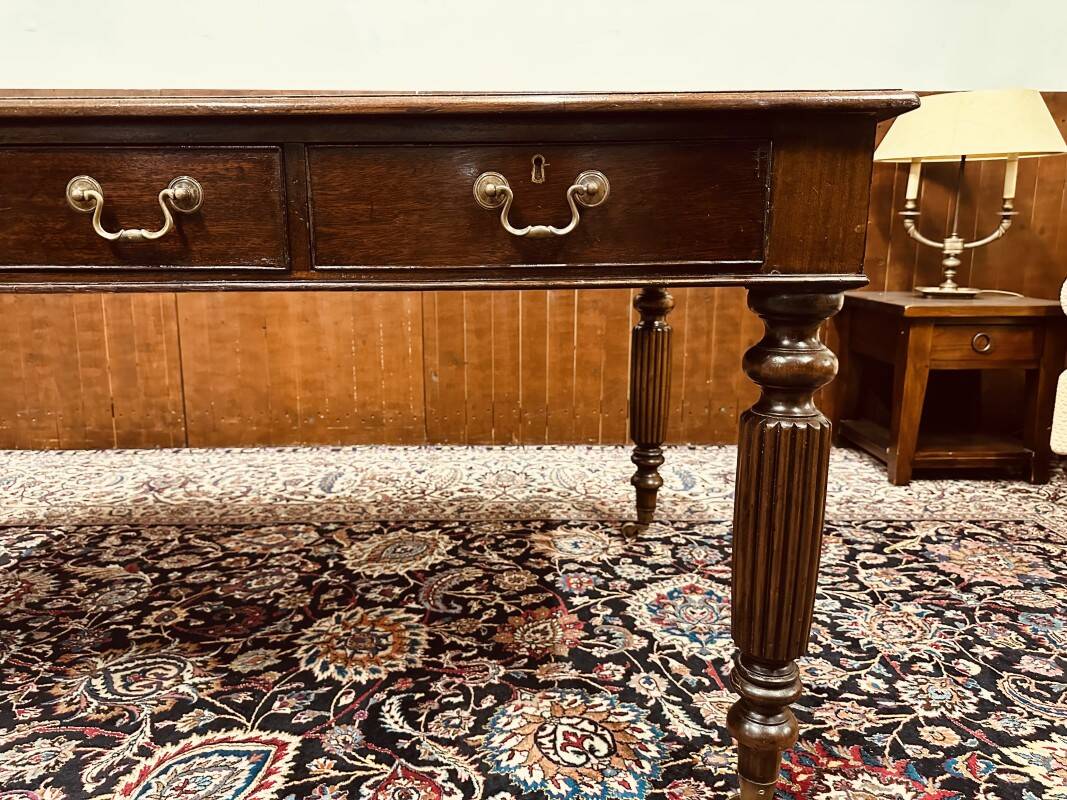 Old English Writing Desk with black leather top