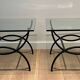 Pair of Black Lacquered Wrought Iron and Glass Side Tables, French Work