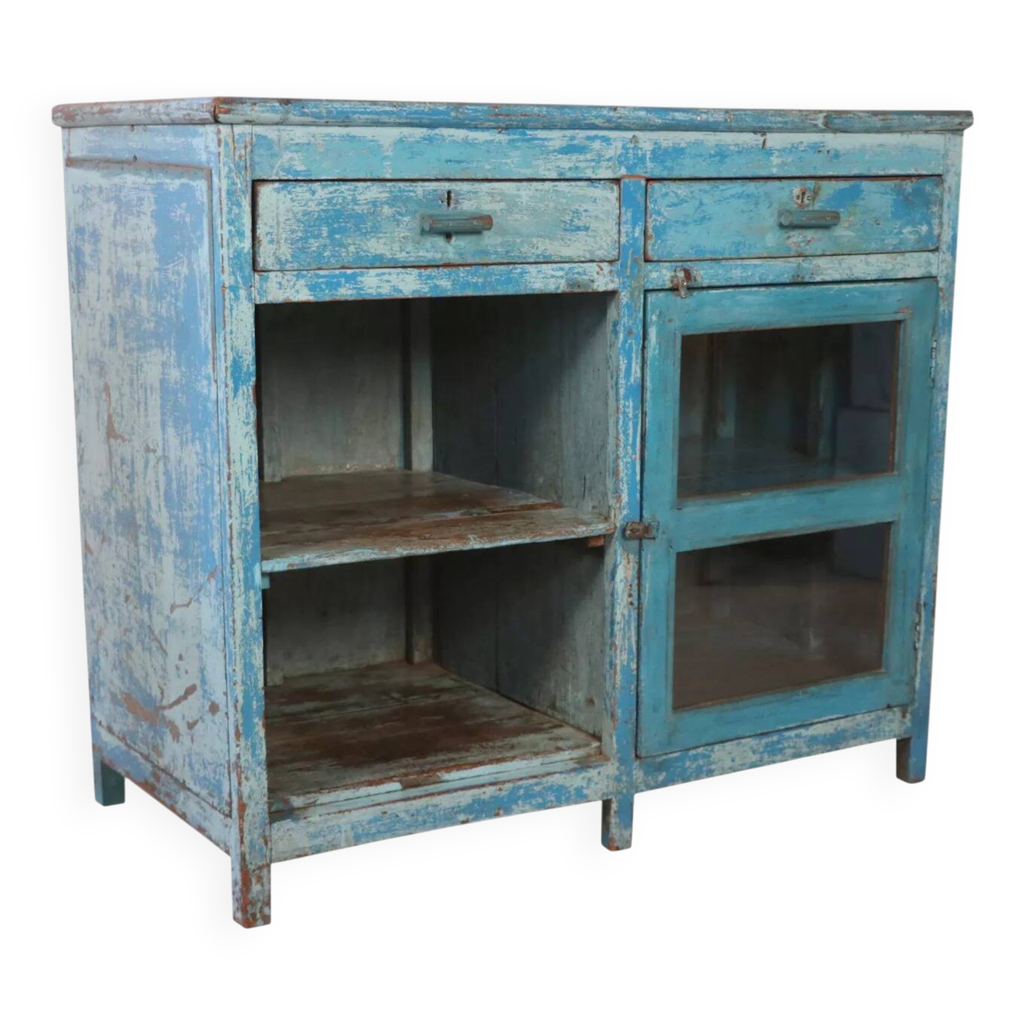 Old Burmese teak sideboard with original blue patina