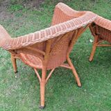 Paire de fauteuils rotin et osier
