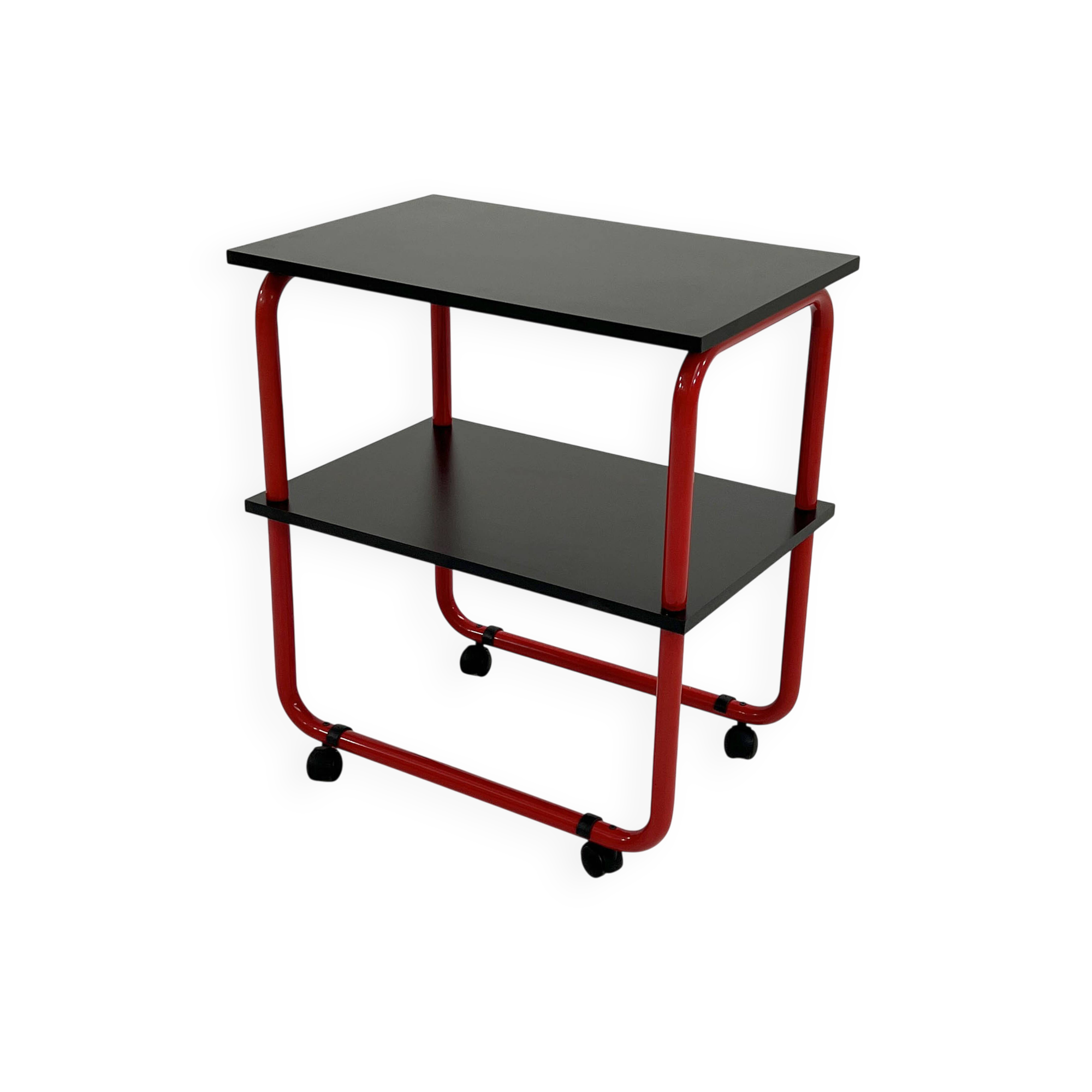 Tubular metal and wood serving trolley, 1980