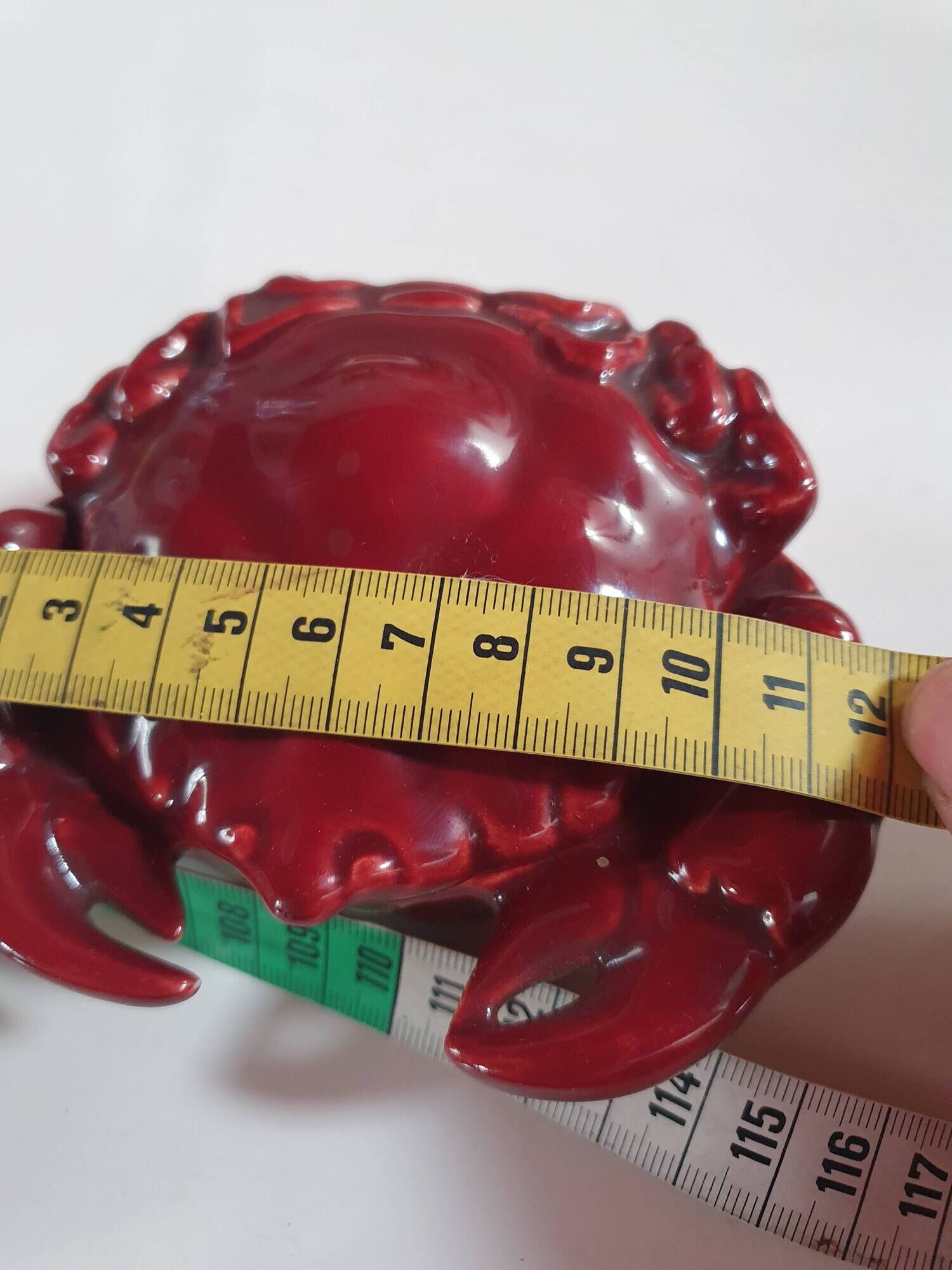 burgundy red slip ceramic box in the shape of a vintage crab