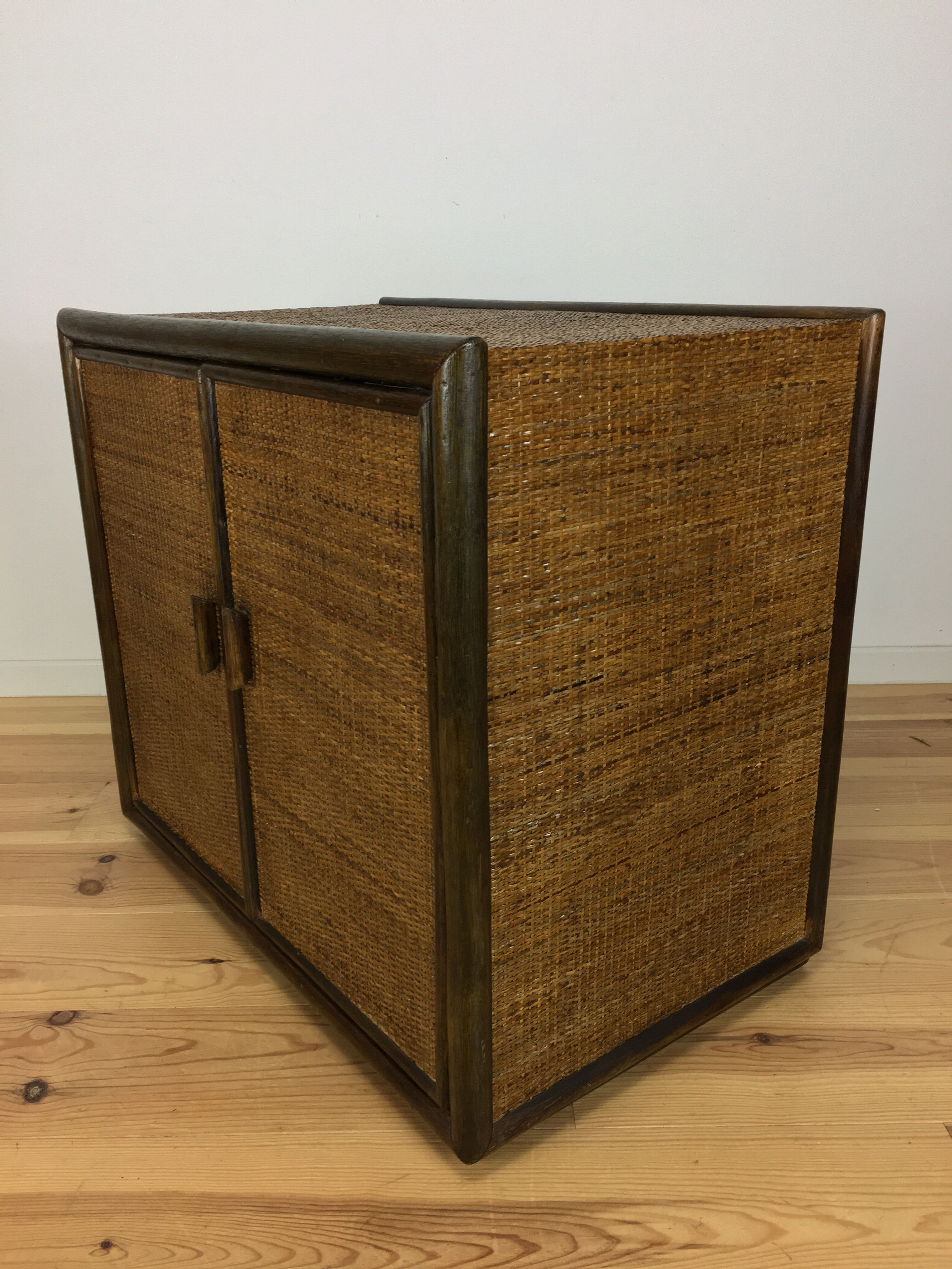 2-door woven rattan dresser, 70s