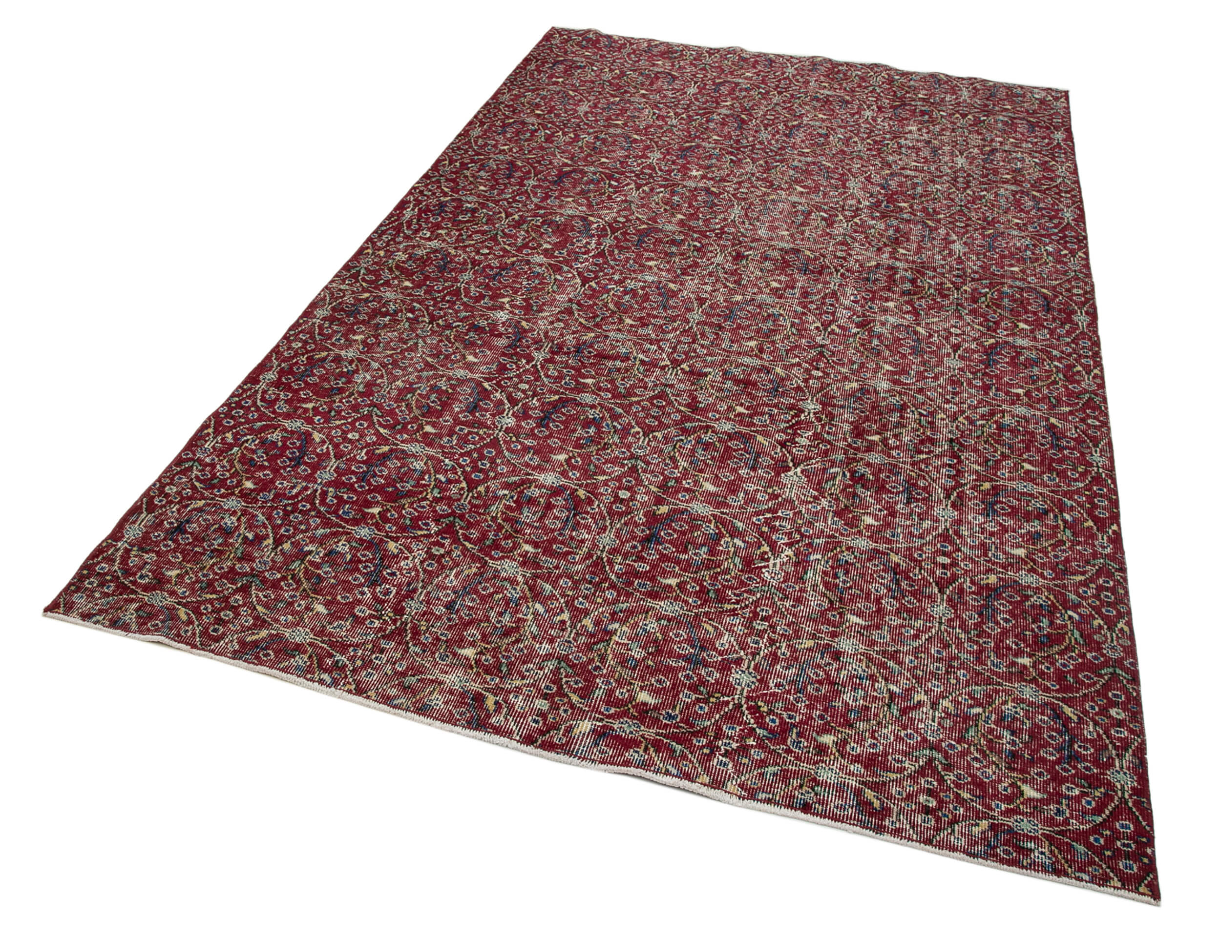 Hand-knotted vintage turkish red carpet 165 cm