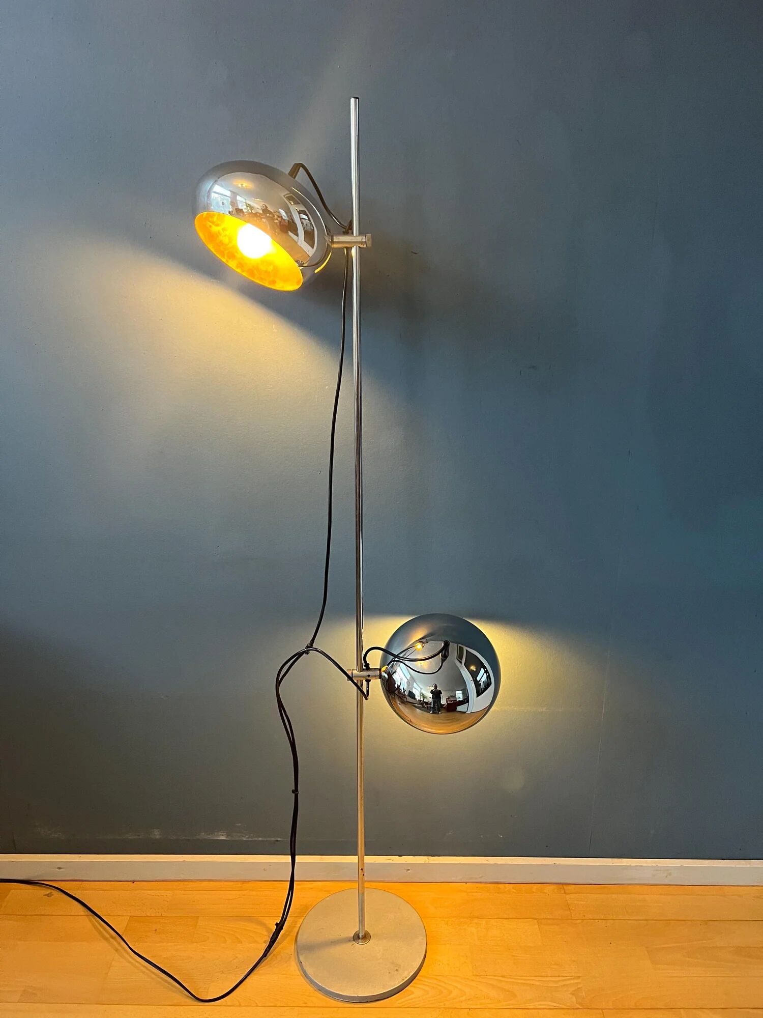 70s mid-century chrome Herda eyeball floor lamp