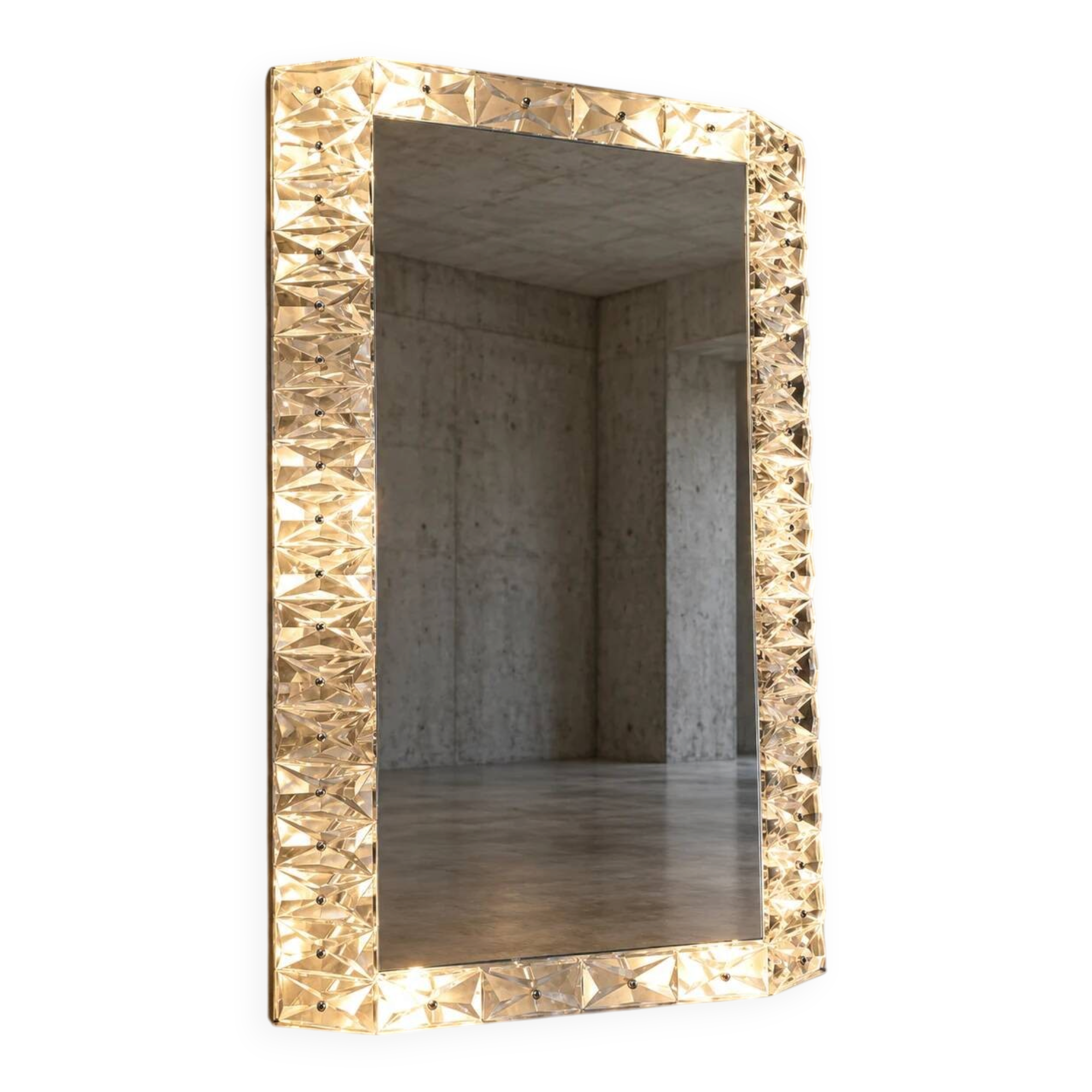 Mirror with crystal glass decorated frame, 1960s, back light, height 95 cm