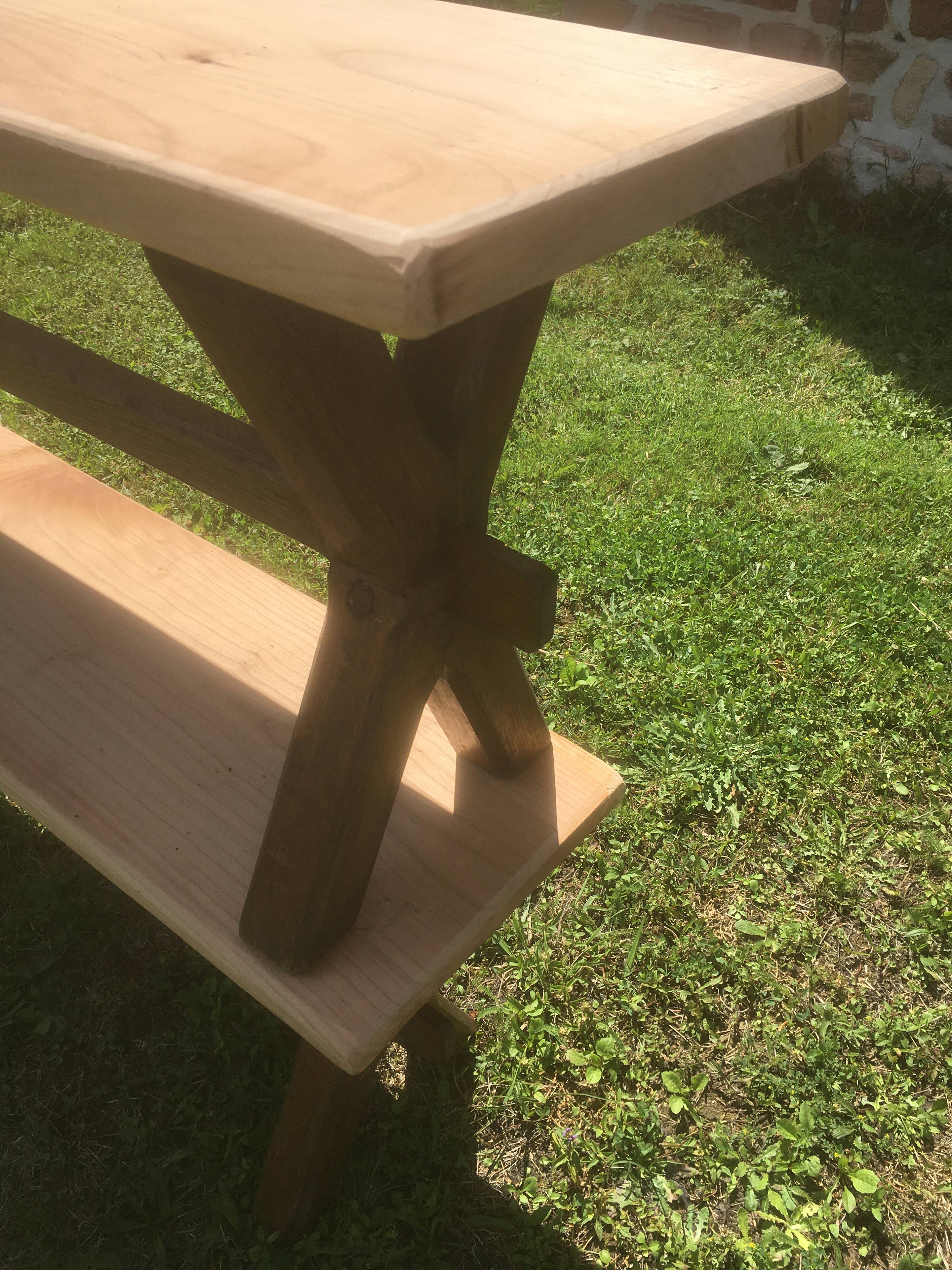 Pair of oak and cherry benches 250x29x45