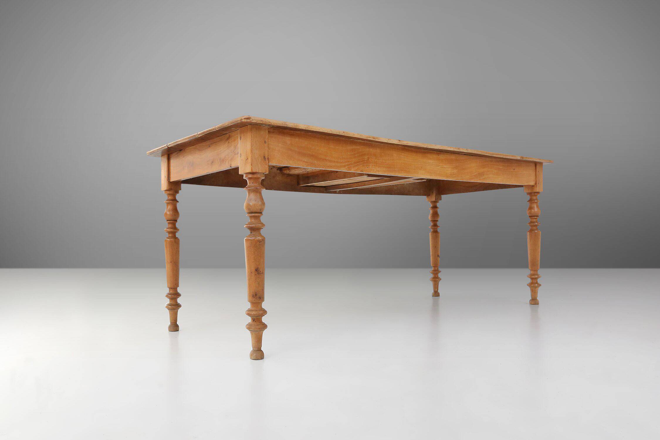 Rustic Elm Dining Table with Drawer, France 1850s