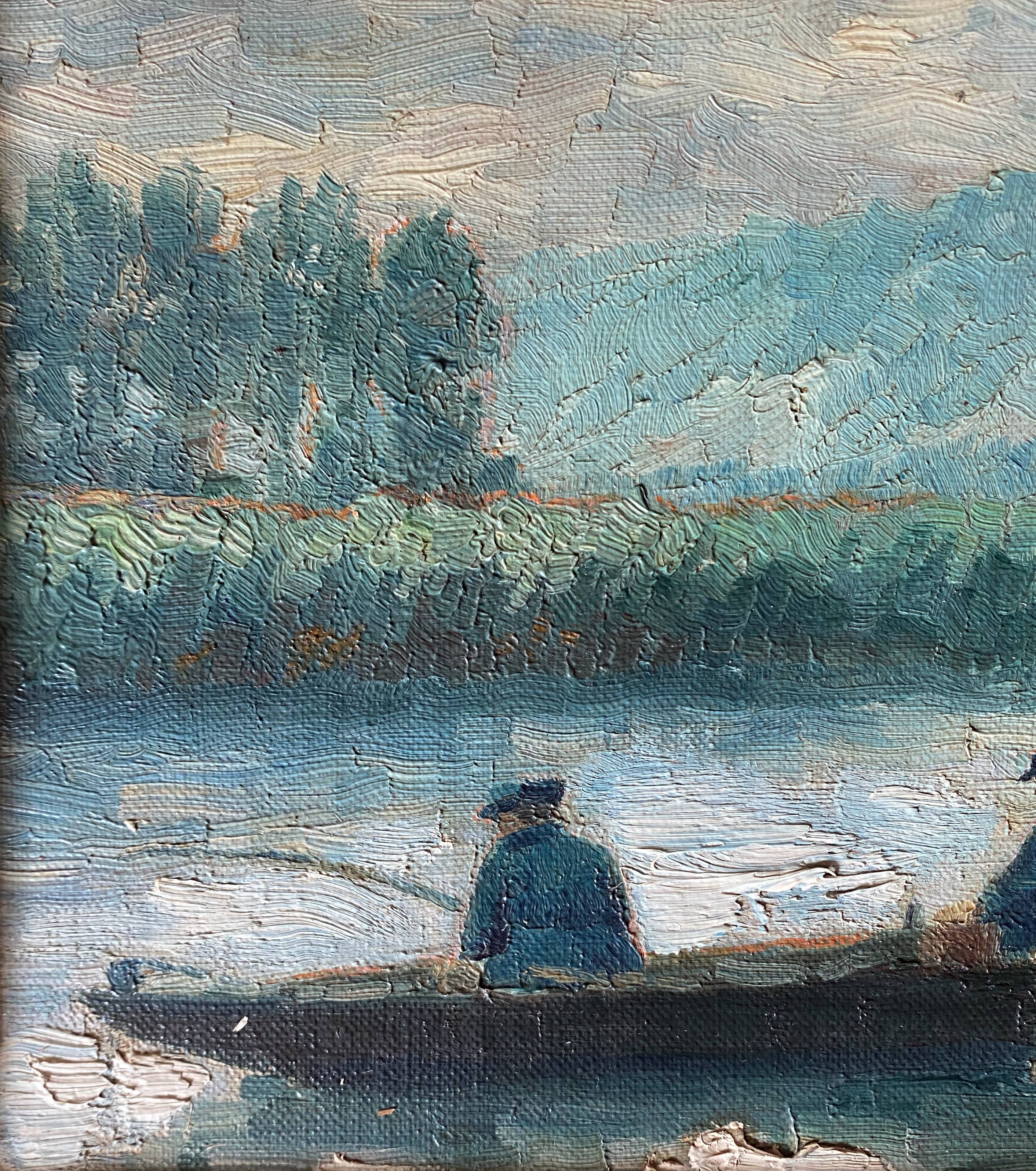 HSP painting "The fishermen" around 1900 R. F. Marcou + frame E. Begué
