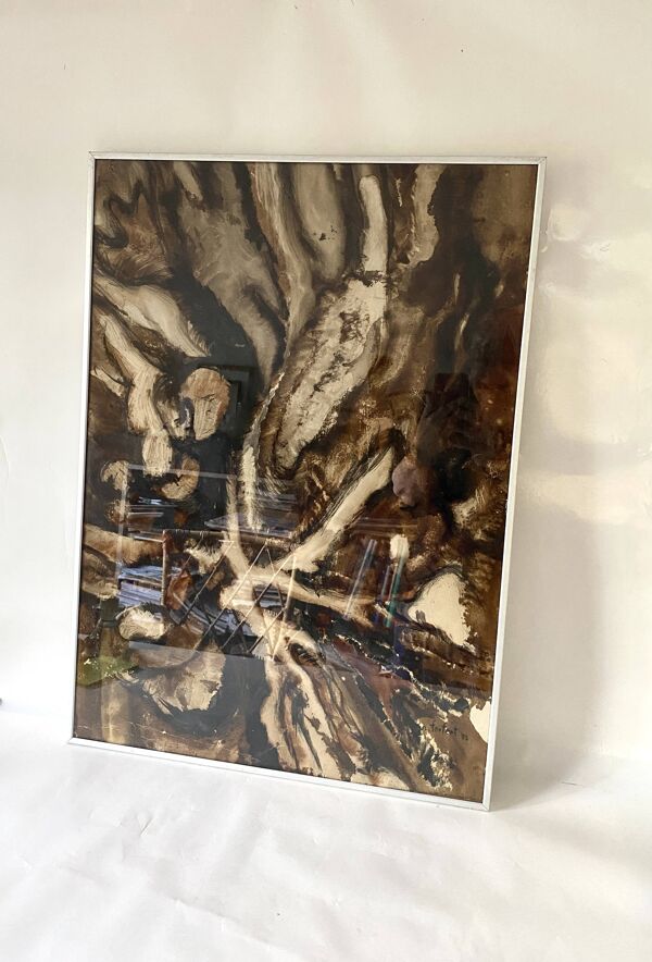Peinture sous verre, cadre métallique, 1972