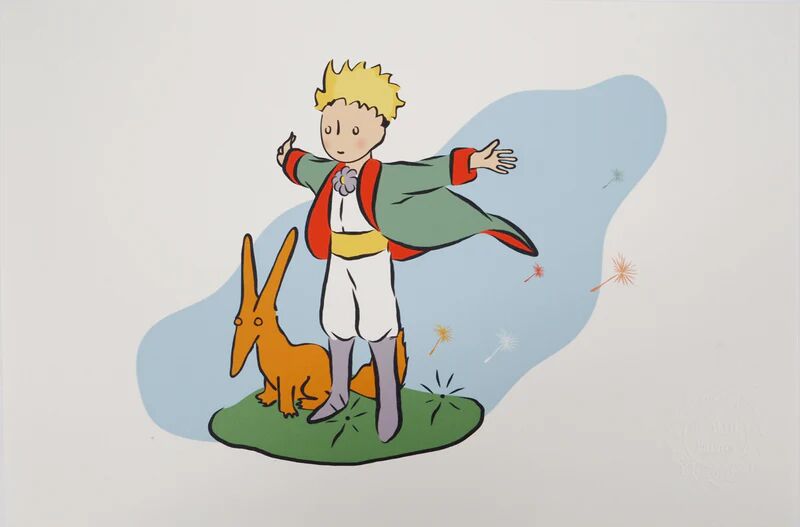 Antoine de Saint-Exupéry : Le Petit Prince et son ami le renard, lithographie