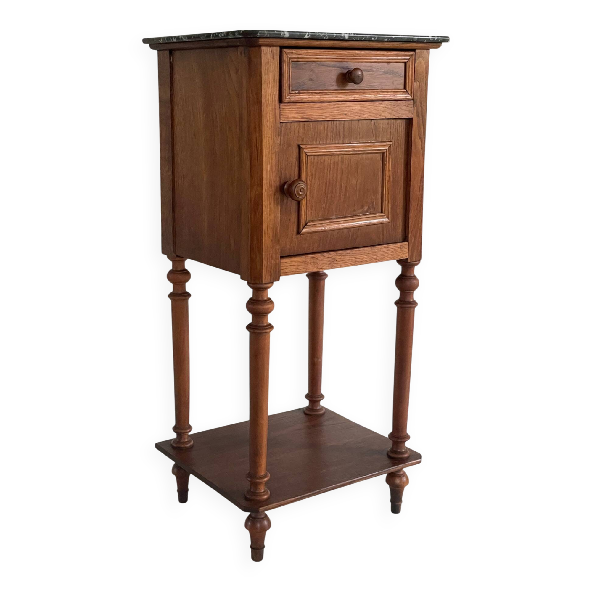 Antique bedside table in wood and marble