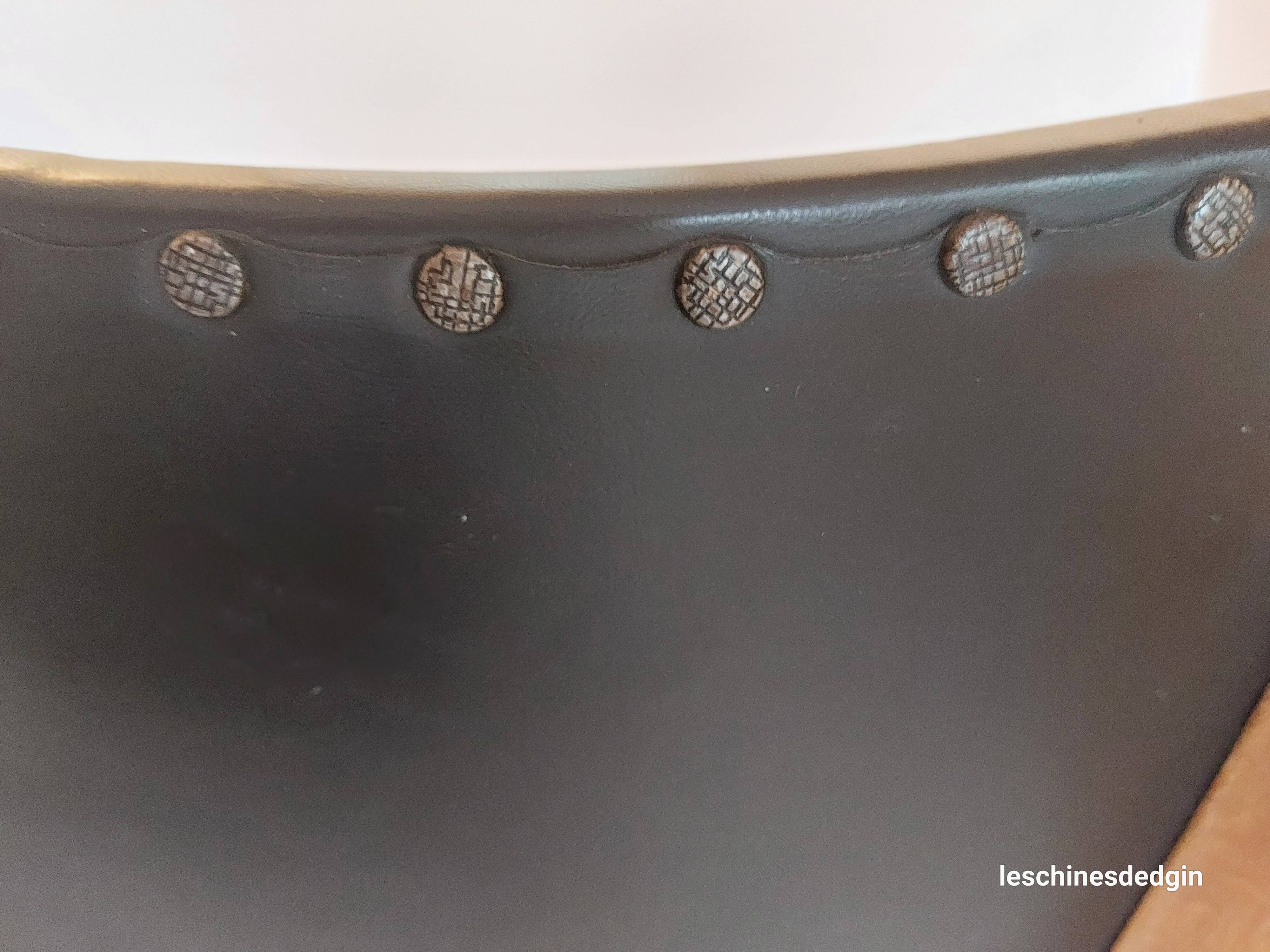 5 chairs in wood and black faux leather, Scandinavian style