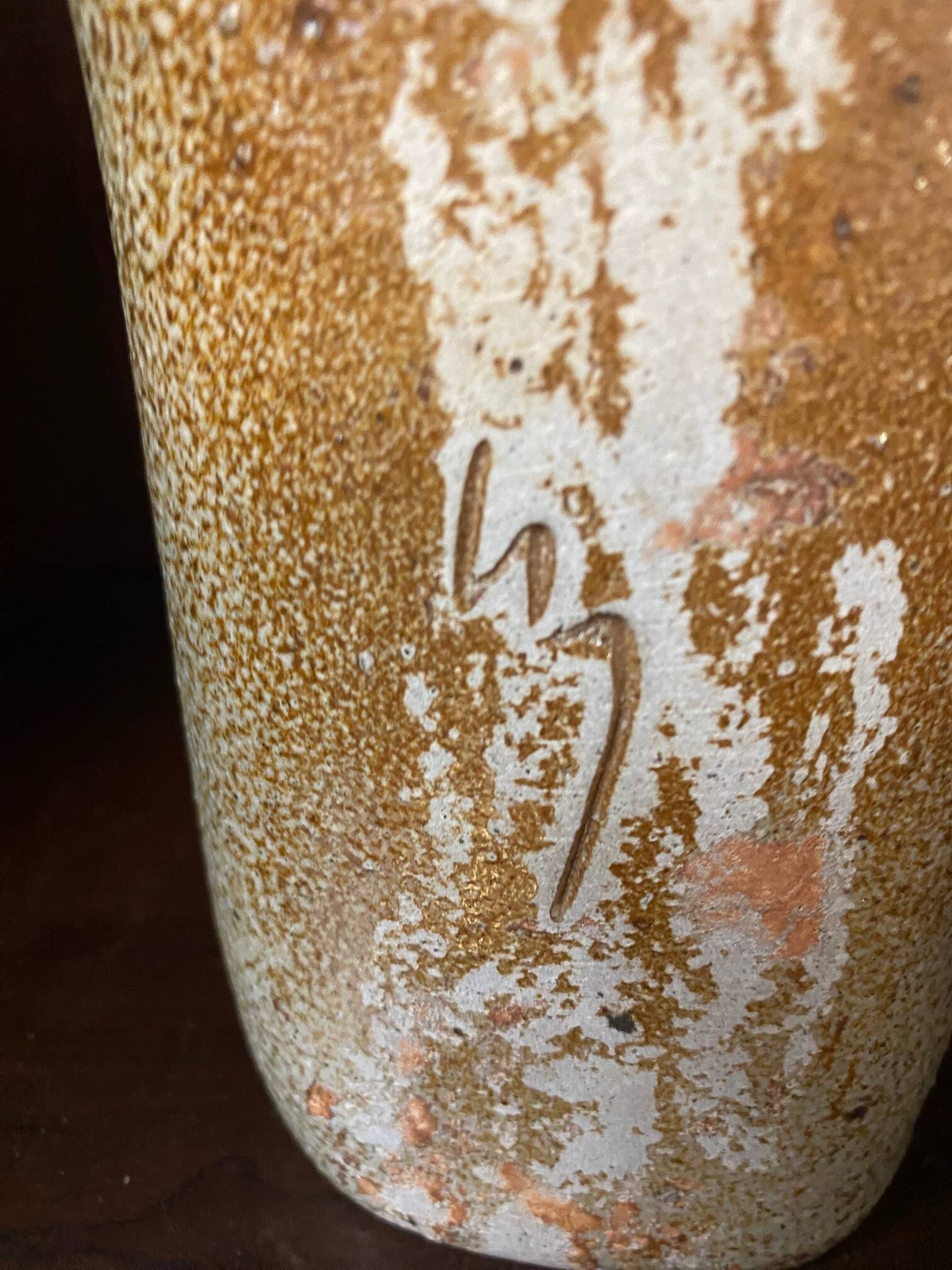 Salt stoneware vase signed jean claude monange blue flower place or hang